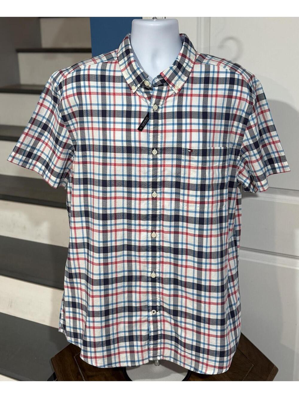 NEW! Tommy Hilfiger Men's Extra Large (XL) Short Sleeve Button-Down Plaid Shirt